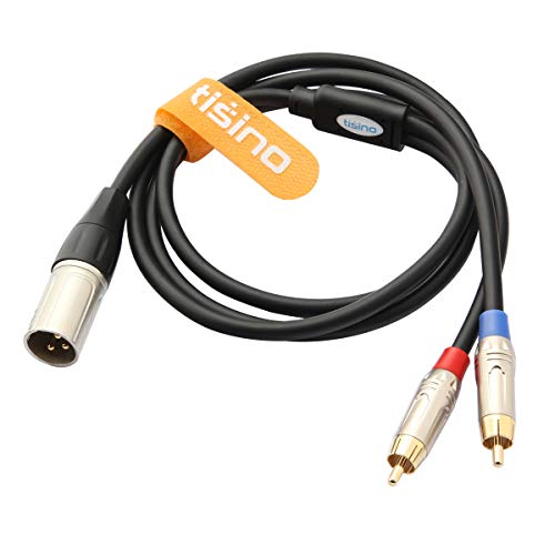 Tisino 2 RCA to XLR Male Y Splitter Cable, Unbalanced Dual RCA Male to 1 XLR Splitter Duplicator Lead Y-Cable Adapter - 6.6 feet | Unbalanced Dual RCA Male to 1 XLR Male Splitter Cable for Mixer Amplifier Home Theater Systems, 20AWG OFC Gold-plated - size