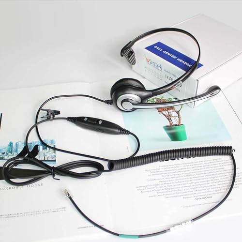 Wantek Telephone Headset Corded RJ9 Headphone with Mic & Noise Cancelling Phone Headsets Compatible with Plantronics Polycom VVX310 410 Yealink S12 Avaya 1408 1416, Landline Phone Headset - size: 600rj