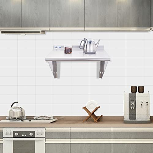 Profeeshaw NSF Stainless Steel Shelf 18” x 24”, Commercial Wall Shelving | 300 lb, Wall Mounted Metal Shelves, with Backsplash and 3 Brackets, for Restaurant, Bar, Utility Room, Kitchen and Garage - size: 18"x24"