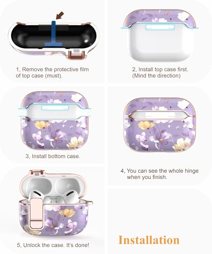 TATOFY for AirPods Pro 2nd Generation Case with Lock Carabiner Cleaner, Slim AirPod Pro 1st & 2nd Hard Case Cover, Compatible with MagSafe (Gray Purple) - color: Gray Purple, size: AirPods Pro 1st & 2nd Gen
