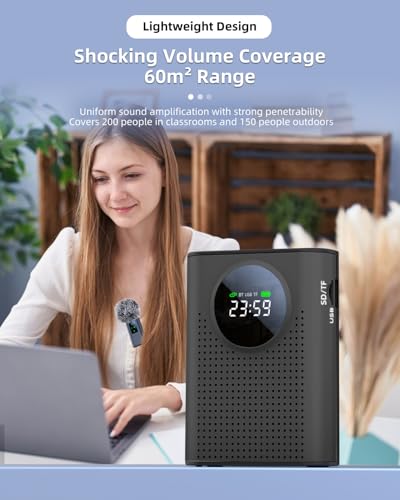 S67 Voice Amplifier Wireless Microphone Dual for Teachers Classroom Rechargeable, Mini Lavalier Lapel Mic, Portable Speaker PA System with LED Display for Class, Tour Guide, Coaches, Black - color: Black 2 Mics