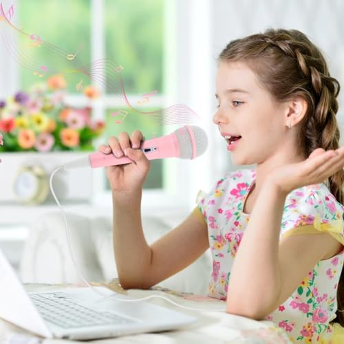 Wired Microphone, Portable Wired Dynamic Microphone 3.5mm Jack Lightweight No Battery Singing Mechine Home Wireds Handheld Microphone for Kids (Color:Pink)