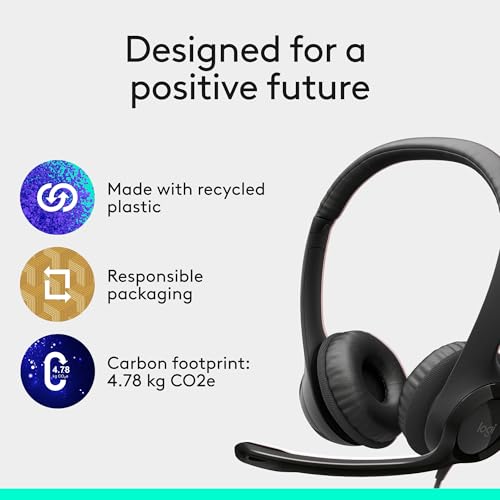 Logitech H390 Wired Headset PC/Laptop Stereo Headphones, USB-A, Black | For PC/Laptop, stereo headphones, microphone, in-line controls, works with Chromebook - color: Black, style: USB-A