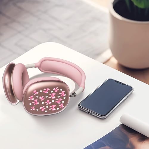 Pink Floral Bow Clear Case for Airpods Max Headphones Cute Kawaii Soft TPU Ear Cups Cover Anti-Scratch Silicone Ear Pad Protective Case Fshion Design Headband Cover for Apple Airpods Max - color: Flower bow 09