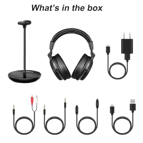 SIMOLIO Wireless TV Headphones for Seniors Hard of Hearing Bluetooth for PC | Clear Voice & Loud Volume, OPT/AUX Passthrough to Soundbar, L/R Audio Balance, Ambient Mode, Battery & Earpads Replaceable - style: One Headset