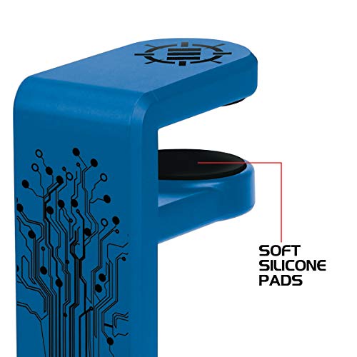 ENHANCE PC Gaming Headphone Holder - Desk Headphone Hanger Esports Headset Holder with Adjustable 360 Rotation, Under Desk Headphone Hook Clamp, Universal Fit, & Built in Cable Clip Organizer - Blue - color: blue