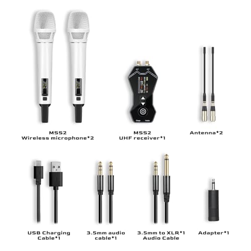 MSS2 Professional Wireless Microphone System, Auto Scan | Dual Antenna Diversity Transmission, 300ft Range, Dynamic Microphones for Karaoke Singing, DJ, Church, Party, Wedding