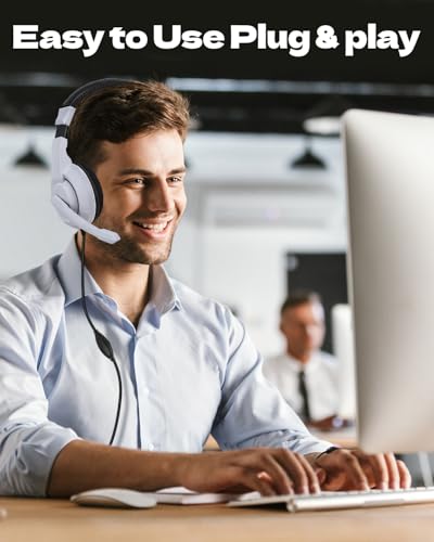 L02 Wired Headset, 3.5mm Stereo Headphones with Noise Canceling Microphone & Volume Controls, On-Ear Computer Headset for School/Office/Online/Gaming (White) - color: White