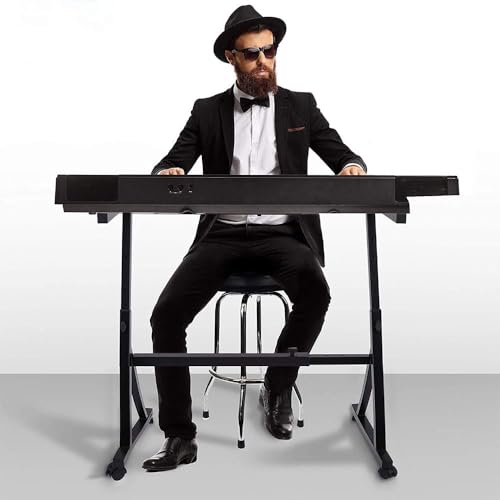 Pyle Universal Electronic Black Heavy-Duty Z Style Keyboard Organ Holder Rack Portable Piano Stand W/Adjustable Height and Width, Locking Wheels (PKST48.5) - style: Wheels
