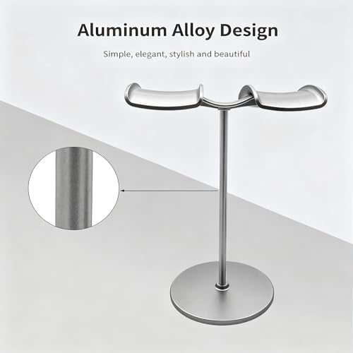 Dual Headphone Stand for Desk | Stable, Portable, Space Saving, Multi Headphone Holder, Home, Office, Desktop, Gaming Setup - color: Silver