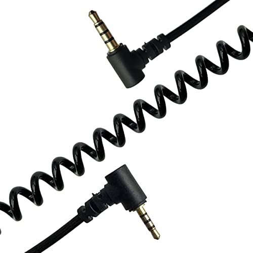 Seadream 2.5mm to 3.5mm Audio Cable Coiled;2Pack Double Angled 90 Degree 1/8" 3.5mm TRRS Jack Male to 2.5mm TRRS Jack Male Stereo Audio Mic Aux Retractable Spring Cord Cable,4 Pole,Gold Plated