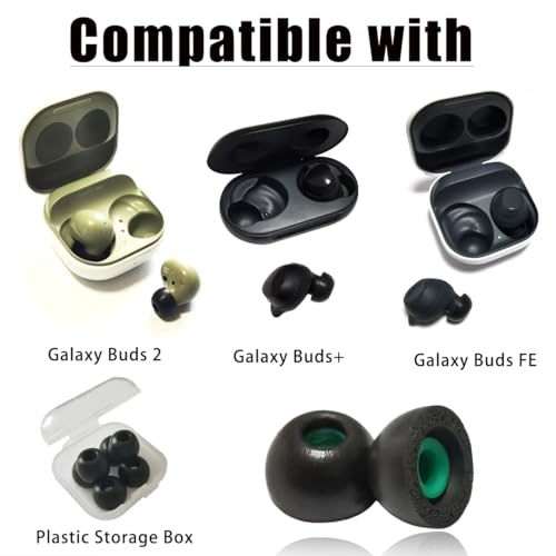 Memory Foam Tips for Galaxy Buds FE/Buds+ / Buds 2 Replacement Ear Tips | 3 Pairs S/M/L Anti Slip Earbuds Tips for Samsung Galaxy Buds Earbuds, Noise Isolating, Comfort Fit, Black