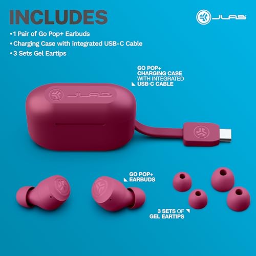 JLab Go Air Pop+, True Wireless Earbuds, Bluetooth Earbuds with Microphone, Dual Connect, EQ3 Sound, Dark Pink - color: Dark Pink, style: Pop+