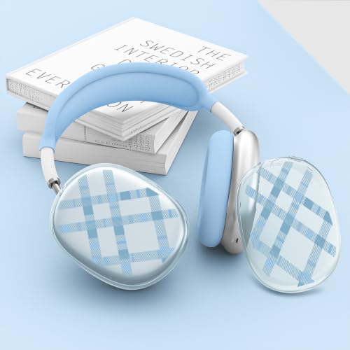 Joyland Silicone Case for AirPods Max Headphones,Blue Plaid Soft TPU Ear Cups Cover/Ear Pad Cover/Headband Protection for Apple AirPods Max USB-C/Lightning (2024/2020),Clear Blue - color: Blue Plaid