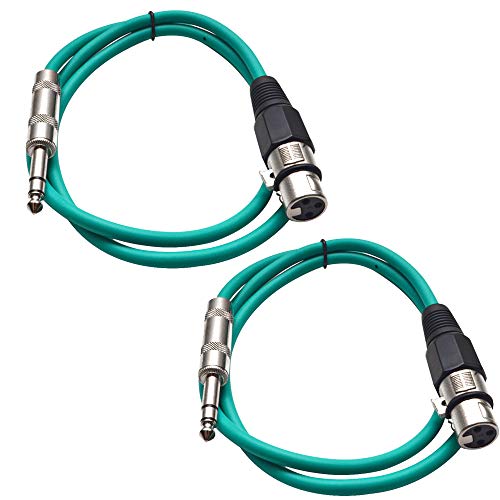 Seismic Audio - SATRXL-F2-2 Pack of 2 Foot 1/4 Inch TRS to XLR Female Patch Cables - Balanced - 2 Foot Patch Cord - Green and Green - color: Green and Green