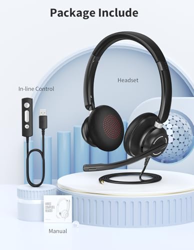 Wired Headphones with Microphone for PC, On-Ear Computer Laptop | USB Headset with Noise Cancelling Microphone in-line Control for Home Office Online Class Skype Zoom, (3.5mm + USB)