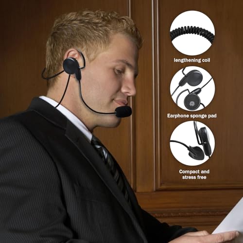Behind-the-Head Walkie Talkie Earpiece with PTT Mic, Kevlar Reinforced Cable,Compatible with Midland GXT LXT X-Talker 2-Pin Radios, Clear Sound Headset for Construction Security