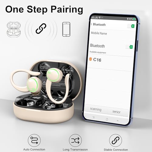 Matast Wireless Earbuds, Bluetooth Headphones Sports, Deep Bass Earphones Gym Running, IP7 Waterproof Headset with Earhook Workout, 50H Playback Over-Ear Buds with ENC Noise Cancelling Mic - color: Pale yellow