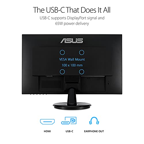 ASUS 23.8” 1080P Monitor (VA24DCP) - Full HD, IPS, 75Hz, USB-C 65W Power Delivery, Speakers, Adaptive-Sync/FreeSync, Low Blue Light, Flicker Free, VESA Mountable, Frameless, HDMI - style: 75Hz USB-C 65W