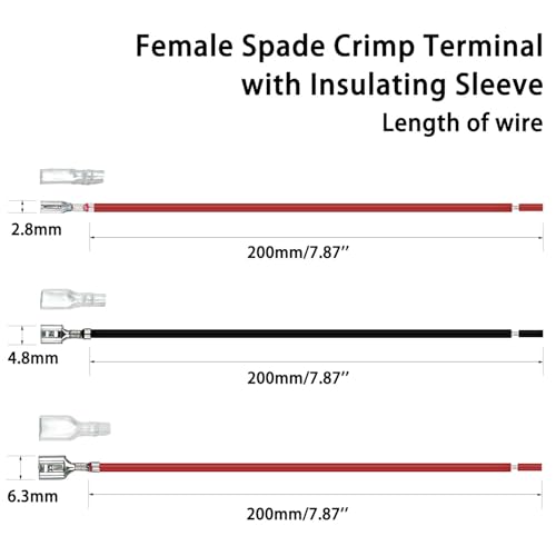 30PCS 2.8mm /4.8mm /6.3mm Female Speaker Wire Connector with Insulating Sleeves Speaker Connectors Red+Black Spade Connectors Flat Quick Splicing Kit WW001