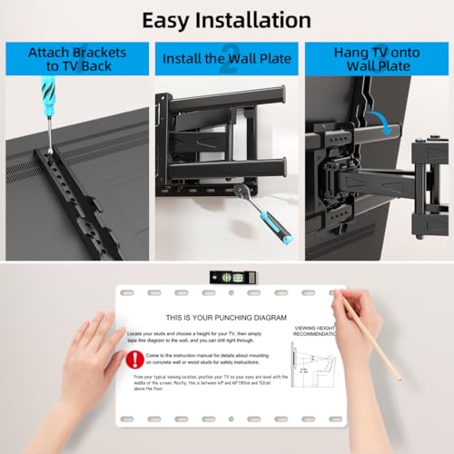 HOME VISION Full Motion TV Mount with Soundbar Bracket, 37-85" TVs,132 lbs | Dual Articulating Arms, Swivel Tilt Leveling, VESA 600x400, Fits 8"/12"/16" Studs,Fits Universal Soundbars - size: 37-85" FM w/5746