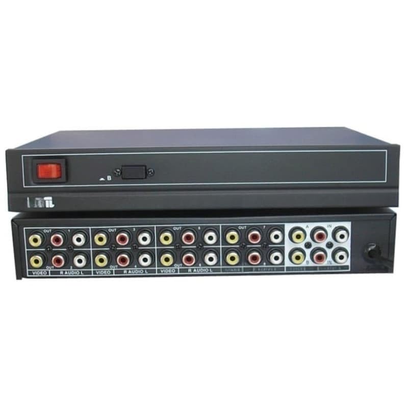2x8 AV Switcher RCA Video Audio Distributor Selector 2 Inputs 8 Outputs Shared Manual Switching Box
