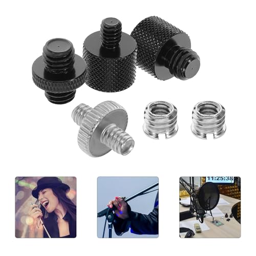 Ciieeo 6pcs Microphone Mount Adapter Screw Set, Metal Threaded Mic Stand Converters for Desk and Tripod Use, Compatible with 1/4" to 3/8" Male/Female Threads, Microphone and Recording
