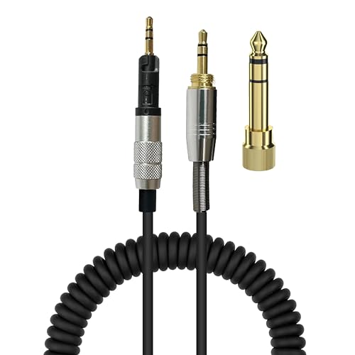 BRAINWAVZ Replacement Coiled Cable for Audio Technica ATH-M50X, ATH-M40X & ATH-M70X Headphones, with ¼” (6.35mm) Audio Adapter - 5M / 16FT - Black