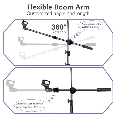 Microphone Stand Floor Mic Stand with Tablet/Phone Holder & 2 Mic Clips