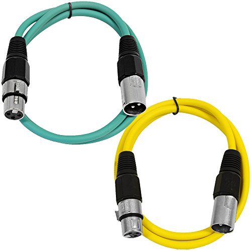 Seismic Audio - SAXLX-3-2 Pack of 3' XLR Male to XLR Female Patch Cables - Balanced - 3 Foot Patch Cord - Green and Yellow - color: Green and Yellow