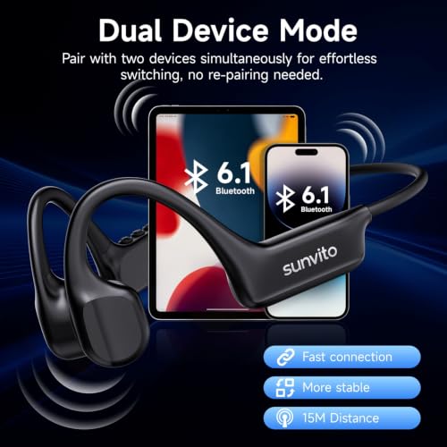 Bone Conduction Headphones Bluetooth 6.1 Open Ear IPX7 Waterproof - color: Black