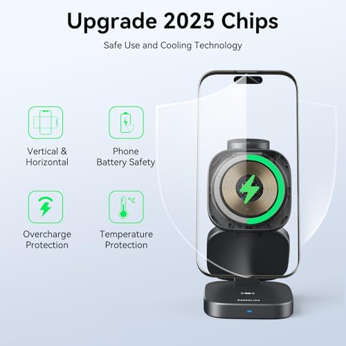 Wireless Charging Station for Multiple Devices, 3 in 1 Travel Charger Dock, Foldable Magnetic Stand Compatible with MagSafe Qi2, iPhone 17 16 15 14 13 12 Air, Apple Watch Series & Air pods 4 3 2 Pro