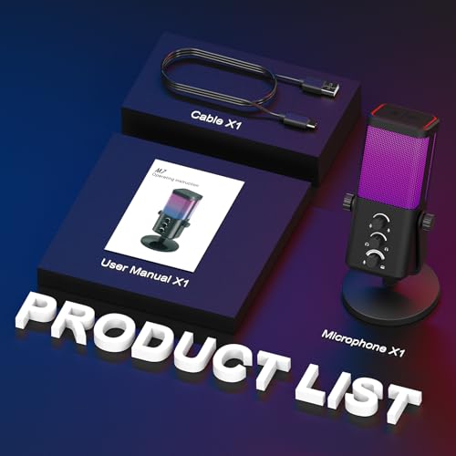 XTUGA M7 Dynamic Microphone for Gaming Streaming with RGB Light,Computer Condenser Mic Noise Reduction Real-Time Monitoring for Podcast,Studio,PC,PS5,Mac,YouTube