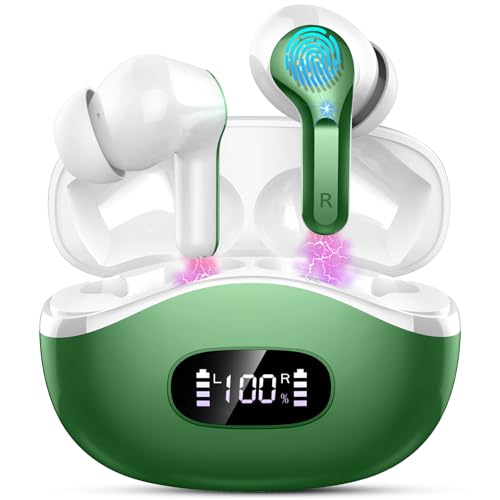 Wireless Earbuds, 2026 Bluetooth 5.4 Headphones Bass Stereo, Ear Buds with 4 Mics ENC Noise Cancelling, Bluetooth Earbuds 48H Playtime LED Display Charging Case, IP7 Waterproof in Ear Earphones, Green - color: DEEP Green