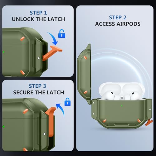 Waterproof Case with Lock for AirPods Pro 3 | IP68 waterproof, Mil-grade drop-proof, Secure lock, Keychain & stand. Hard protection for AirPods Pro 3. - color: Green