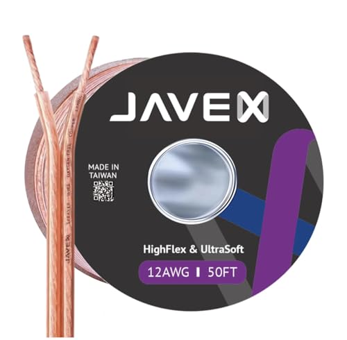 12-Gauge AWG JAVEX Speaker Wire OFC Oxygen-Free Copper 99.9% Cable for Hi-Fi Systems, Mixer, Amplifiers, AV receivers, Home Theater, Subwoofer, Soundbar, 50 FT - size: 50FT, style: 12AWG, Flat