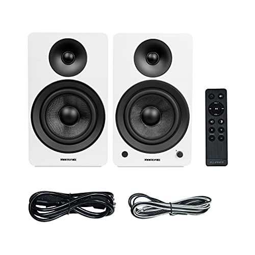 Fluance Ai61 Powered 2-Way 2.0 Stereo Bookshelf Speakers with 6.5" Drivers, 120W Amplifier for Turntable, TV, PC and Bluetooth 5 Wireless Music Streaming - RCA, Optical, USB & Sub Out (White Walnut) - color: White Walnut, size: Without Stand