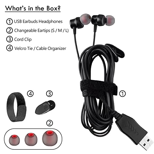 8.2Ft Long Cord USB Earbuds with Mic for Computer, Noise-Isolating | In-Ear Headphones with Microphone, Compatible with Laptop, Desktop PC & Chromebook, Secure Fit and Lightweight, CGS-W7