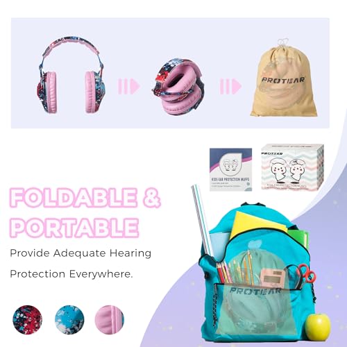Kids Ear Protection Safety Ear Muffs, NRR 25dB Noise Reduction Children Earmuffs, Hearing Protectors for Sleeping, Studying, Airplane, Concerts, Fireworks-Red Pigment with Pink Band - color: Pink Bandred Pigment
