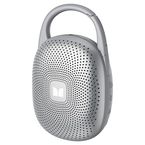Monster S370 Ultra-Portable Bluetooth Speaker with Integrated Carabiner Clip, IPX7 Waterproof, 29H Playtime, Bluetooth 6.0, TWS Pair Clip-On Speaker for Outdoor, Hiking, Beach, Shower & Travel, Grey