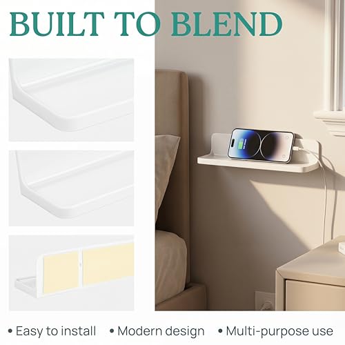Wall Mounted Small Floating Shelf Stick On Wall Shelves for Bedroom,Kitchen,Bathroom Bedside Shelves to Display Speakers,Photo Frame,Watch,Keys,Cosmetics-Damage Free-Plastic-White(2Pcs/Set) - color: 2pcs/Set