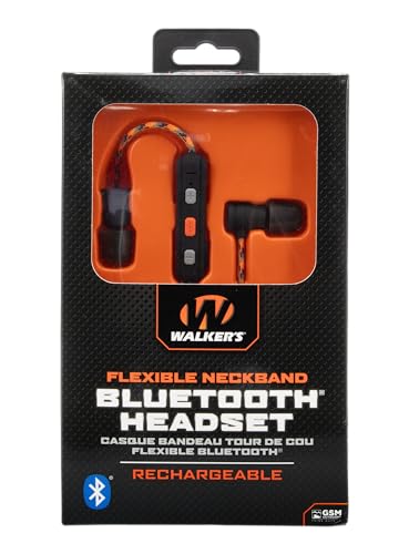 Walker's Flexible Bluetooth Neckband Headset 30 NRR Passive Hearing Protection Earbuds with 12" USB Charging Cable & EVA Carrying Case