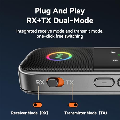 Bluetooth 5.2 Transmitter Receiver aptX Adaptive/Low Latency/HD Bluetooth Adapter Support 2 AirPods Phones, Wireless Audio Receiver 3.5mm Aux Headphone Jack Adapter for Airplane Travel/TV/Home Stereo - style: A5-PRO