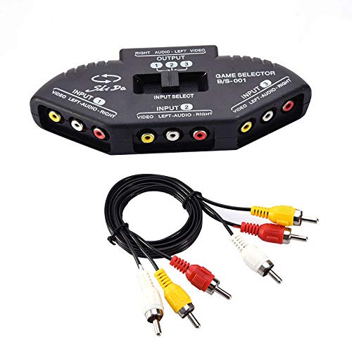 3-Way Audio Video AV RCA Black Switch Selector Splitter with/3 RCA Cable Box US