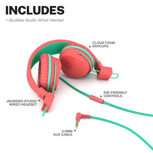 JLab JBuddies Studio on-Ear Kids Wired Headphones with mic, Volume Limiter, Foldable, Adjustable, Each - color: Peach, size: Headphones