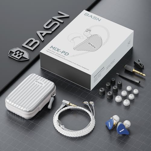 BASN Mix-PD in Ear Monitor,Planar Driver+Dynamic Driver 2-Pin Cable,Blue | Two Mixed Drivers IEM with CNC Crafted Metal Cover, Wired Detachable 0.78mm 2-Pin Silver Plated OFC Cable for Musicians - color: Blue