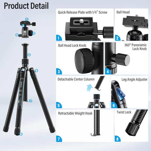 SIRUI 60" Carbon Fiber Tripod for Camera with 360° Panoramic Ball Head, Arca QR Plate, Compact Lightweight 2.1lbs Travel Tripod for DSLR Video Camcorder, Max Load 10kg, Traveler X-III - size: 60" Ball Head Tripod