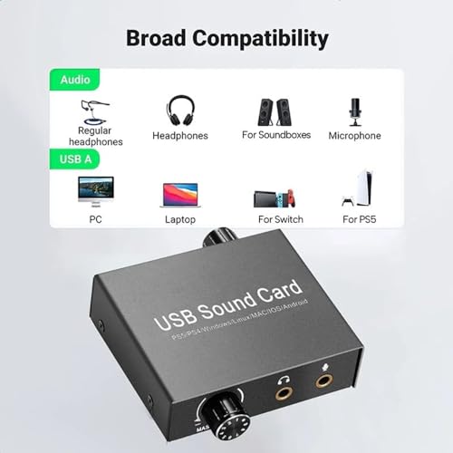 USB Sound Card External Sound Card with Volumes Control USB to 3.5mm Adapter Stereo for PC Laptop Desktop Headset