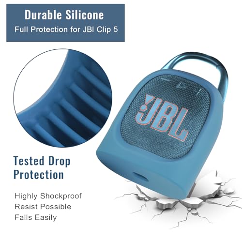 MGZNMTY Portable Silicone Case for JBL Clip 5 Ultra Bluetooth Speaker with Removable Strap for Boat Bike Golf Cart (Blue) - color: Blue