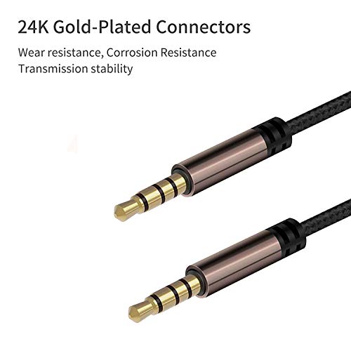 3.5mm Male to Male Cable, Super Soft Nylon Braided Stereo Auxiliary Cable for Headphones, Smartphone, Tablets, Headset, PC, Laptop (TRRS 6 feet) - size: 6 feet